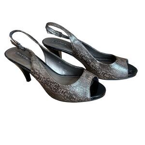 Bandolino Peep Toe Slingback 3" Heel Snakeskin / Brown-Copper Size 8 1/2